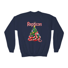 Load image into Gallery viewer, Repticon Youth Crewneck Sweatshirt w/ Candy Cane Snake Christmas Tree
