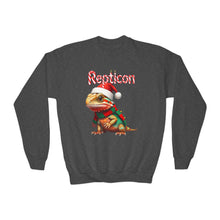 Load image into Gallery viewer, Repticon Youth Crewneck Sweatshirt w/ Bearded Dragon Santa
