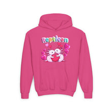 Load image into Gallery viewer, Repticon Youth Heavy Blend Hooded Sweatshirt w/ Valentine Axolotls
