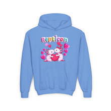 Load image into Gallery viewer, Repticon Youth Heavy Blend Hooded Sweatshirt w/ Valentine Axolotls
