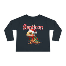 Load image into Gallery viewer, Repticon Toddler Long Sleeve Tee w/ Bearded Dragon Santa
