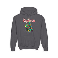 Load image into Gallery viewer, Repticon Youth Heavy Blend Hooded Sweatshirt w/ Gecko Christmas Tree
