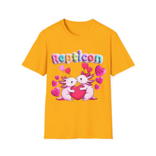 Load image into Gallery viewer, Repticon Unisex Softstyle T-Shirt w/ Valentine Axolotls
