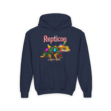 Load image into Gallery viewer, Repticon Youth Heavy Blend Hooded Sweatshirt w/ Crested Gecko Christmas Tree
