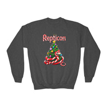 Load image into Gallery viewer, Repticon Youth Crewneck Sweatshirt w/ Candy Cane Snake Christmas Tree
