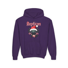 Load image into Gallery viewer, Repticon Youth Heavy Blend Hooded Sweatshirt w/ Axolotl Santa
