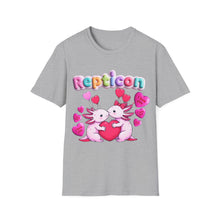 Load image into Gallery viewer, Repticon Unisex Softstyle T-Shirt w/ Valentine Axolotls
