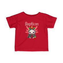 Load image into Gallery viewer, Repticon Infant Fine Jersey Tee w/ Axolotl Christmas Tree
