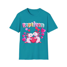 Load image into Gallery viewer, Repticon Unisex Softstyle T-Shirt w/ Valentine Axolotls
