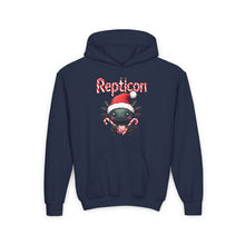 Load image into Gallery viewer, Repticon Youth Heavy Blend Hooded Sweatshirt w/ Axolotl Santa
