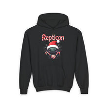 Load image into Gallery viewer, Repticon Youth Heavy Blend Hooded Sweatshirt w/ Axolotl Santa
