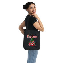 Load image into Gallery viewer, Repticon Organic Canvas Tote Bag w/ Candy Cane Snake Christmas Tree
