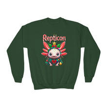 Load image into Gallery viewer, Repticon Youth Crewneck Sweatshirt w/ Axolotl Christmas Tree
