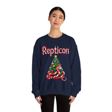 Load image into Gallery viewer, Repticon Unisex Heavy Blend™ Crewneck Sweatshirt w/ Candy Cane Snake Christmas Tree
