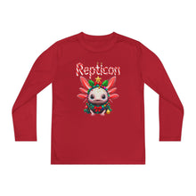 Load image into Gallery viewer, Repticon Youth Long Sleeve Competitor Tee w/ Axolotl Christmas Tree
