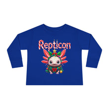 Load image into Gallery viewer, Repticon Toddler Long Sleeve Tee w/ Axolotl Christmas Tree

