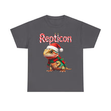 Load image into Gallery viewer, Repticon Unisex Heavy Cotton Tee w/ Bearded Dragon Santa
