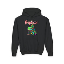 Load image into Gallery viewer, Repticon Youth Heavy Blend Hooded Sweatshirt w/ Gecko Christmas Tree
