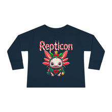 Load image into Gallery viewer, Repticon Toddler Long Sleeve Tee w/ Axolotl Christmas Tree
