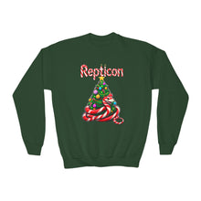 Load image into Gallery viewer, Repticon Youth Crewneck Sweatshirt w/ Candy Cane Snake Christmas Tree
