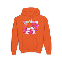 Load image into Gallery viewer, Repticon Youth Heavy Blend Hooded Sweatshirt w/ Valentine Axolotls
