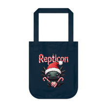 Load image into Gallery viewer, Repticon Organic Canvas Tote Bag w/ Axolotl Santa
