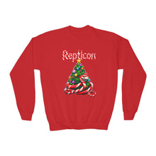 Load image into Gallery viewer, Repticon Youth Crewneck Sweatshirt w/ Candy Cane Snake Christmas Tree
