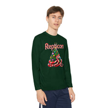 Load image into Gallery viewer, Repticon Youth Long Sleeve Competitor Tee w/ Candy Cane Snake Christmas Tree
