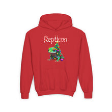 Load image into Gallery viewer, Repticon Youth Heavy Blend Hooded Sweatshirt w/ Gecko Christmas Tree
