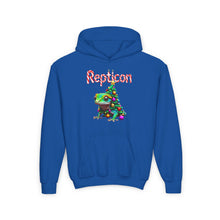Load image into Gallery viewer, Repticon Youth Heavy Blend Hooded Sweatshirt w/ Gecko Christmas Tree
