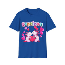 Load image into Gallery viewer, Repticon Unisex Softstyle T-Shirt w/ Valentine Axolotls
