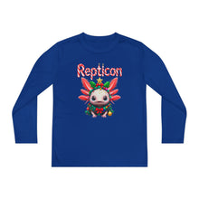 Load image into Gallery viewer, Repticon Youth Long Sleeve Competitor Tee w/ Axolotl Christmas Tree
