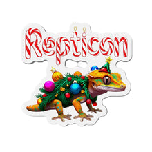 Load image into Gallery viewer, Repticon Die-Cut Magnets w/ Crested Gecko Christmas Tree
