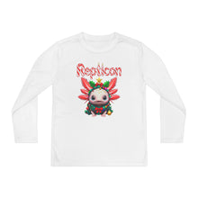 Load image into Gallery viewer, Repticon Youth Long Sleeve Competitor Tee w/ Axolotl Christmas Tree
