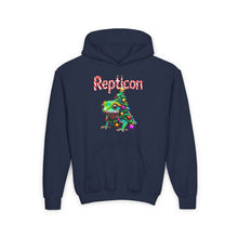Load image into Gallery viewer, Repticon Youth Heavy Blend Hooded Sweatshirt w/ Gecko Christmas Tree
