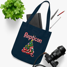 Load image into Gallery viewer, Repticon Organic Canvas Tote Bag w/ Candy Cane Snake Christmas Tree
