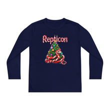 Load image into Gallery viewer, Repticon Youth Long Sleeve Competitor Tee w/ Candy Cane Snake Christmas Tree
