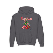 Load image into Gallery viewer, Repticon Youth Heavy Blend Hooded Sweatshirt w/ Candy Cane Christmas Tree
