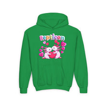 Load image into Gallery viewer, Repticon Youth Heavy Blend Hooded Sweatshirt w/ Valentine Axolotls
