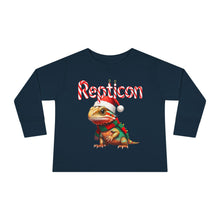 Load image into Gallery viewer, Repticon Toddler Long Sleeve Tee w/ Bearded Dragon Santa
