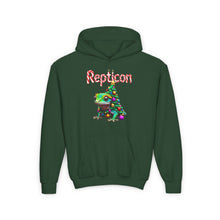 Load image into Gallery viewer, Repticon Youth Heavy Blend Hooded Sweatshirt w/ Gecko Christmas Tree
