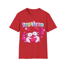Load image into Gallery viewer, Repticon Unisex Softstyle T-Shirt w/ Valentine Axolotls
