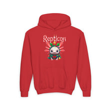 Load image into Gallery viewer, Repticon Youth Heavy Blend Hooded Sweatshirt w/ Axolotl Christmas Tree
