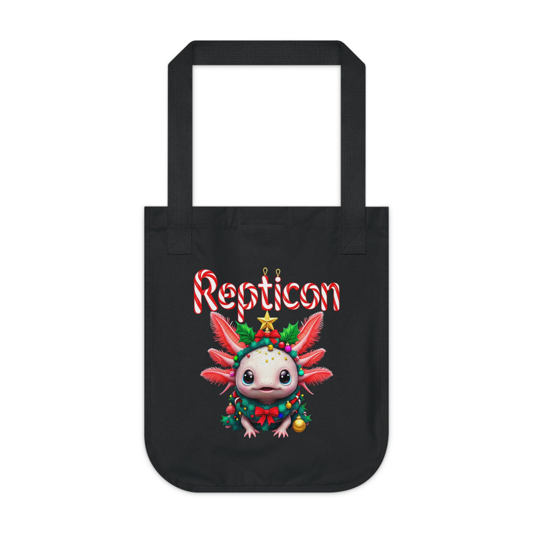 Repticon Organic Canvas Tote Bag w/ Axolotl Christmas Tree