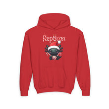 Load image into Gallery viewer, Repticon Youth Heavy Blend Hooded Sweatshirt w/ Axolotl Santa
