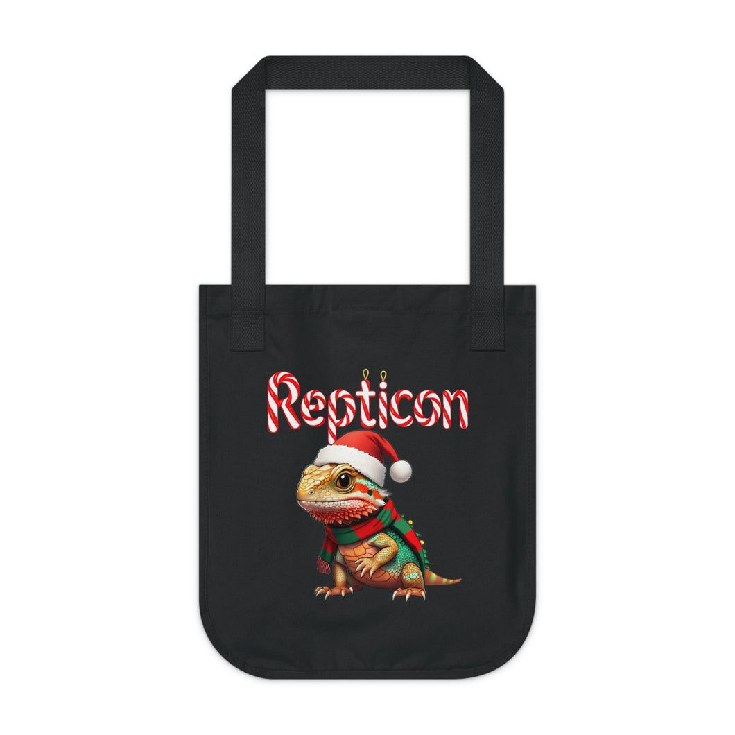 Repticon Organic Canvas Tote Bag w/ Bearded Dragon Santa
