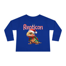 Load image into Gallery viewer, Repticon Toddler Long Sleeve Tee w/ Bearded Dragon Santa
