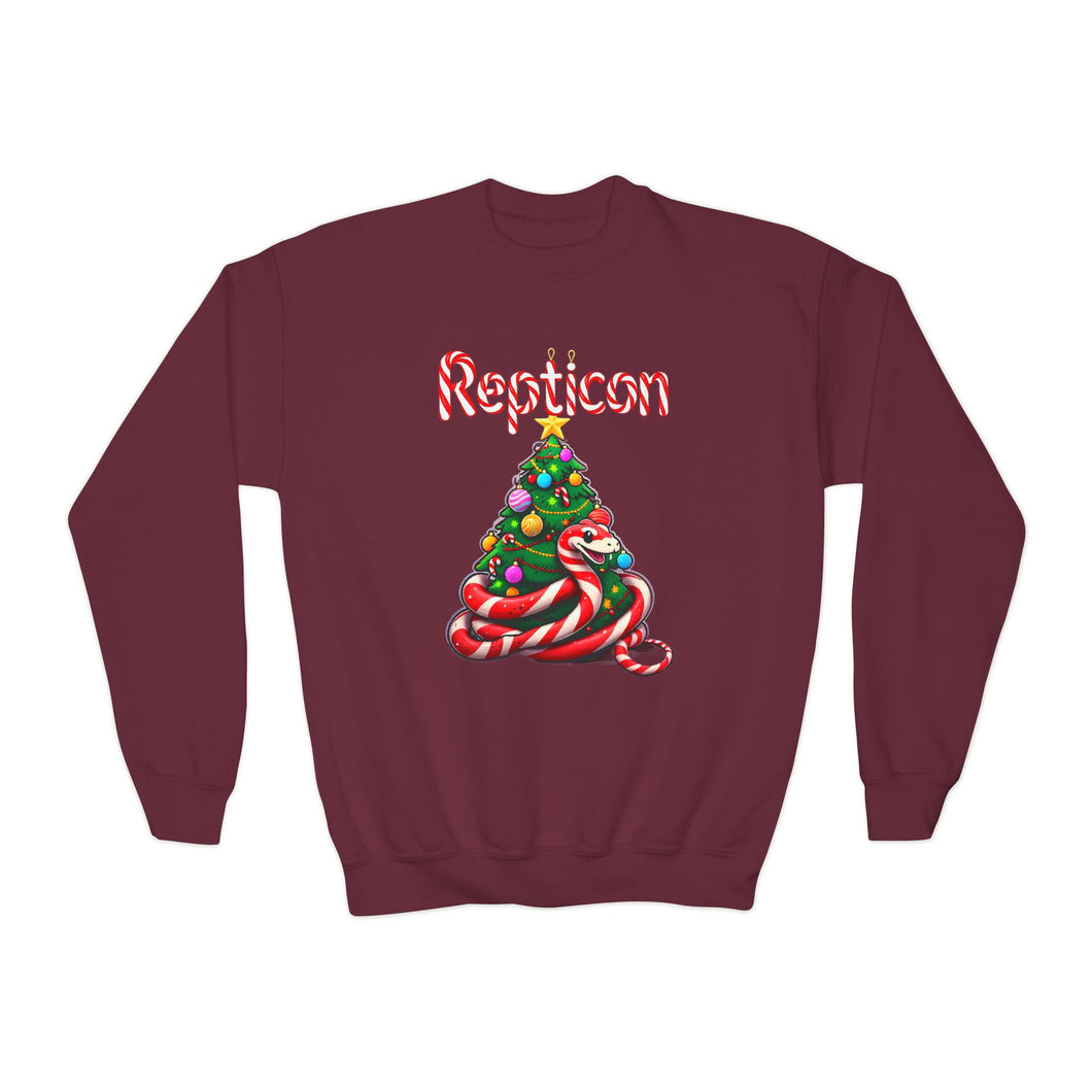 Repticon Youth Crewneck Sweatshirt w/ Candy Cane Snake Christmas Tree