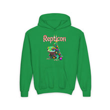 Load image into Gallery viewer, Repticon Youth Heavy Blend Hooded Sweatshirt w/ Gecko Christmas Tree
