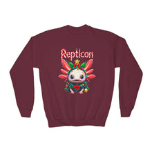 Load image into Gallery viewer, Repticon Youth Crewneck Sweatshirt w/ Axolotl Christmas Tree
